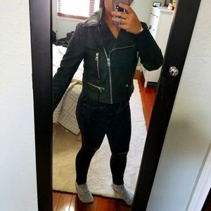 Dark green Zara vegan leather moto jacket